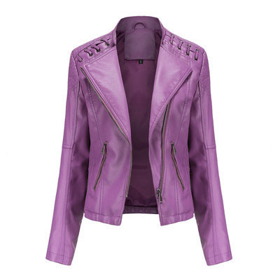 Women's PU Leather Jacket with Lace Up Sides