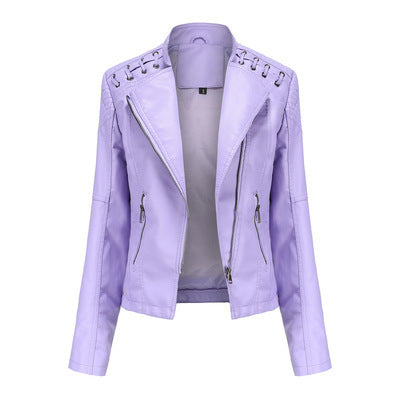 Women's PU Leather Jacket with Lace Up Sides