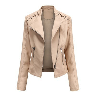 Women's PU Leather Jacket with Lace Up Sides