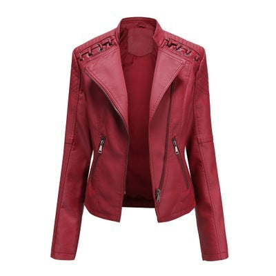 Women's PU Leather Jacket with Lace Up Sides