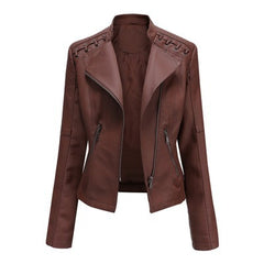 Women's PU Leather Jacket with Lace Up Sides