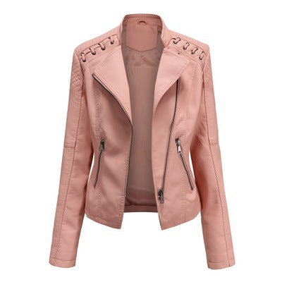 Women's PU Leather Jacket with Lace Up Sides