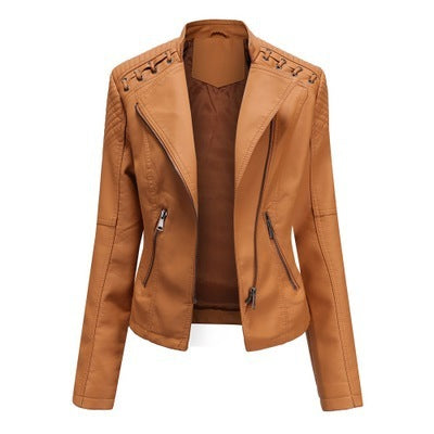 Women's PU Leather Jacket with Lace Up Sides