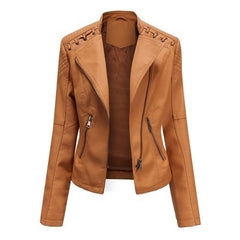 Women's PU Leather Jacket with Lace Up Sides