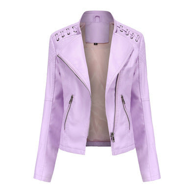 Women's PU Leather Jacket with Lace Up Sides