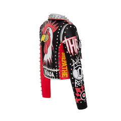 Skinny Motorcycle Leather Jacket - Graffiti Print