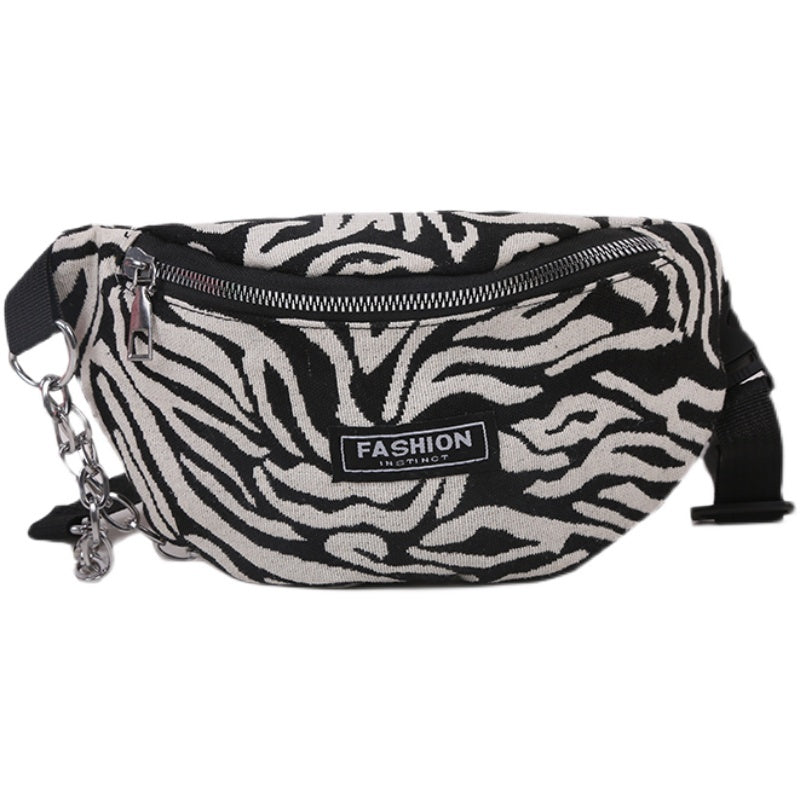 Stylish Zebra-Patterned Belt Bag with Adjustable Strap