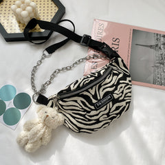 Stylish Zebra-Patterned Belt Bag with Adjustable Strap