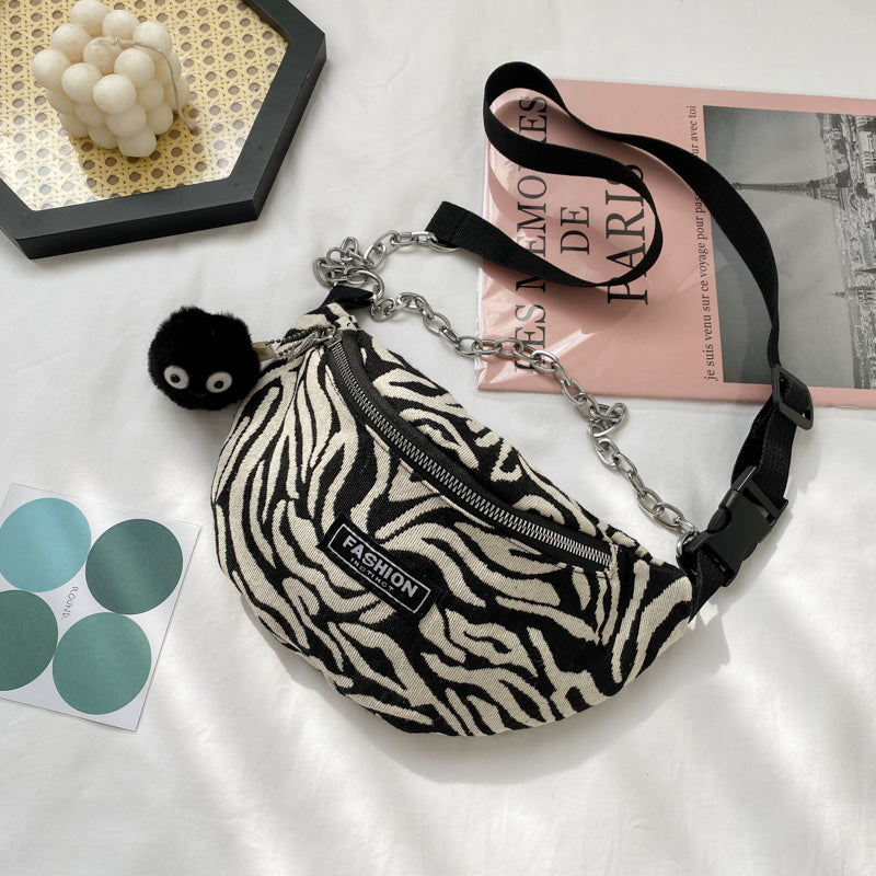 Stylish Zebra-Patterned Belt Bag with Adjustable Strap