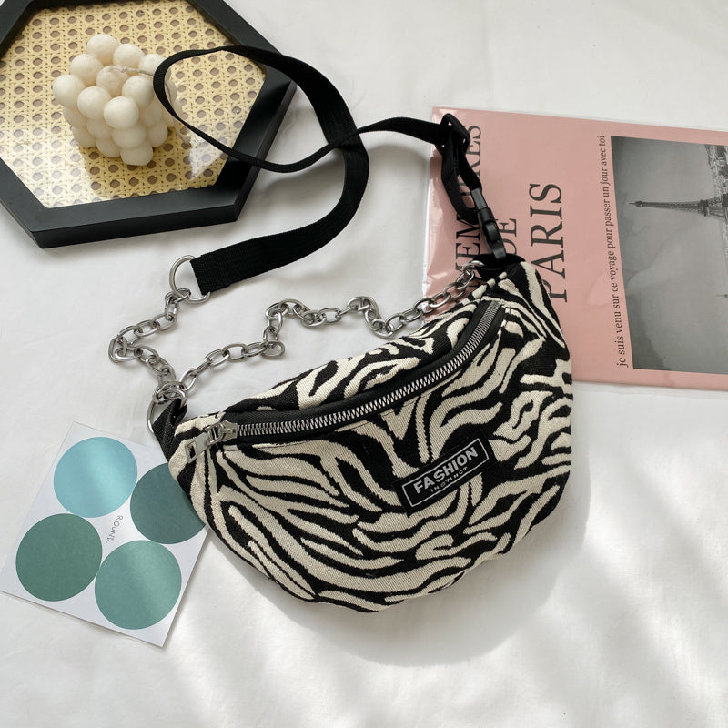 Stylish Zebra-Patterned Belt Bag with Adjustable Strap