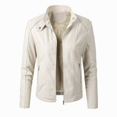 Women's Stand Collar PU Leather Jacket