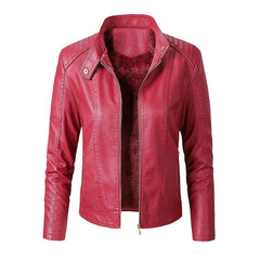 Women's Stand Collar PU Leather Jacket