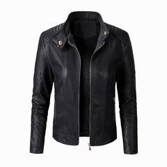 Women's Stand Collar PU Leather Jacket