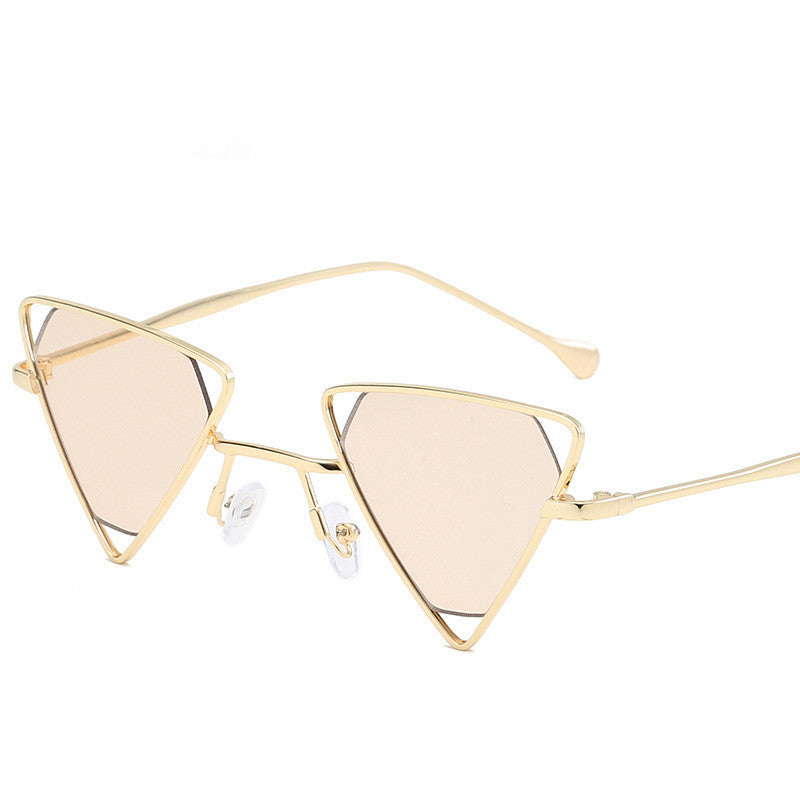 Stylish Triangular Sunglasses with Metallic Frame Design