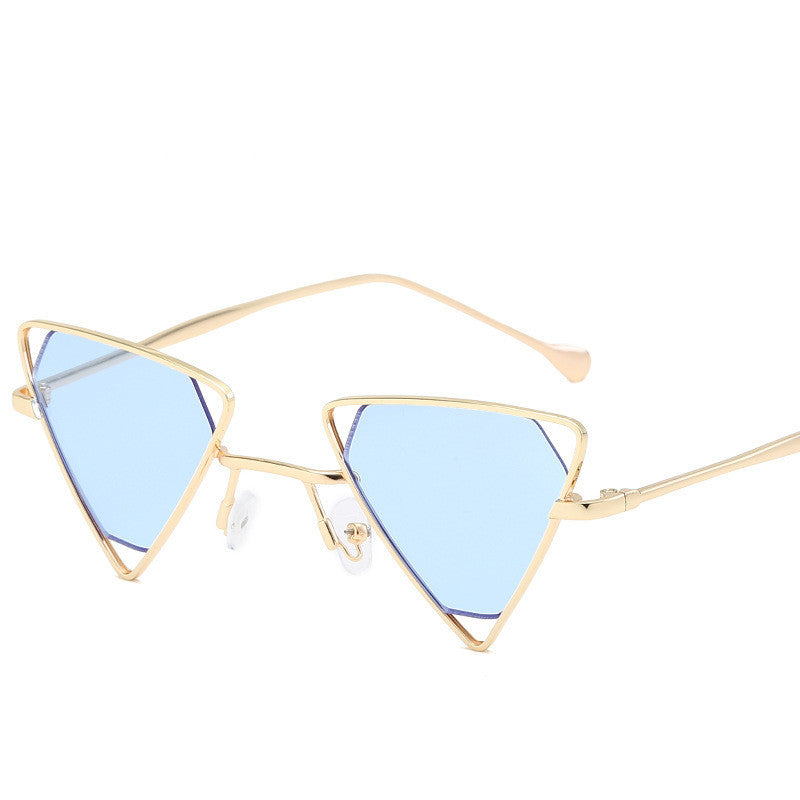 Stylish Triangular Sunglasses with Metallic Frame Design