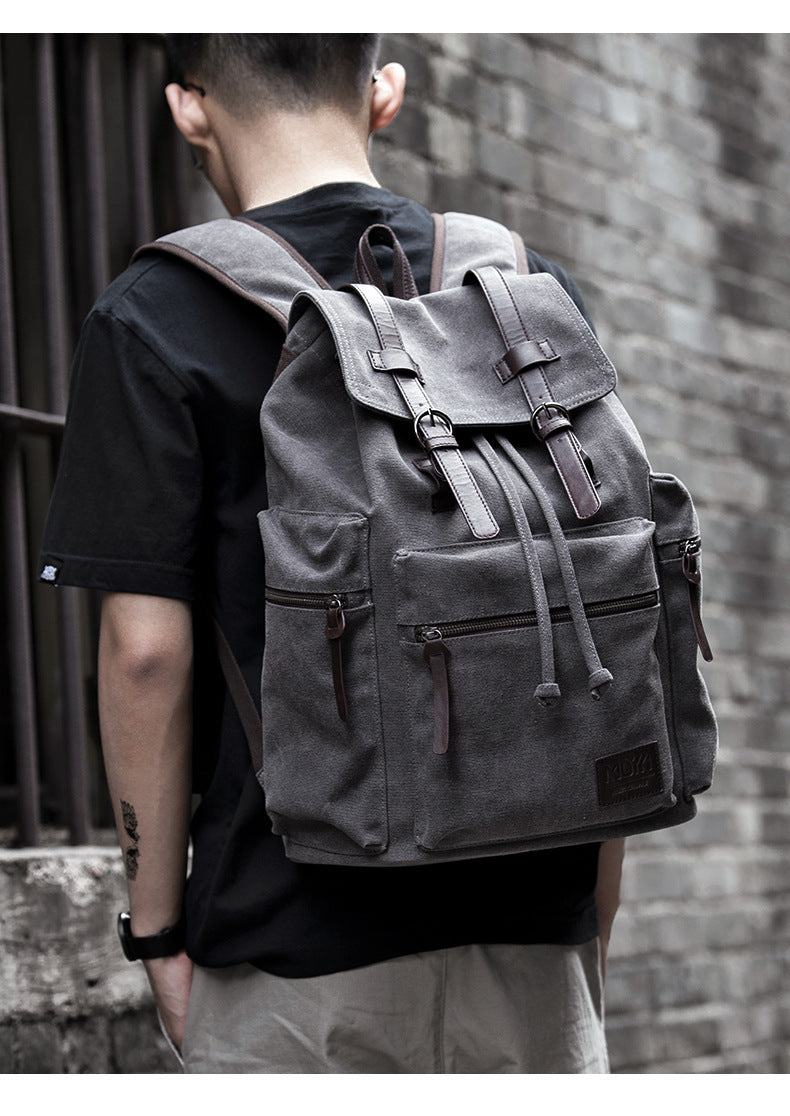 Rugged and Stylish Canvas Backpack with Leather Accents