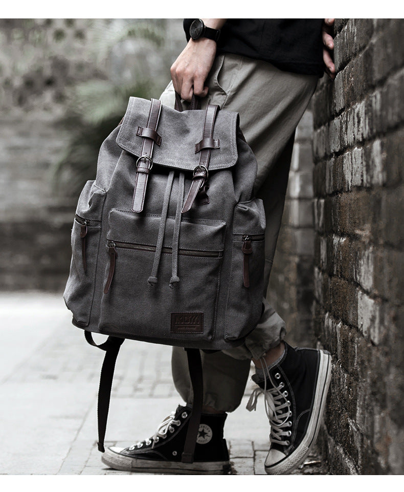 Rugged and Stylish Canvas Backpack with Leather Accents