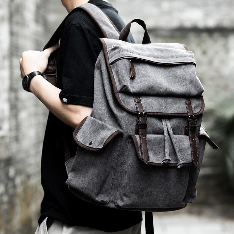 Rugged and Stylish Canvas Backpack with Leather Accents