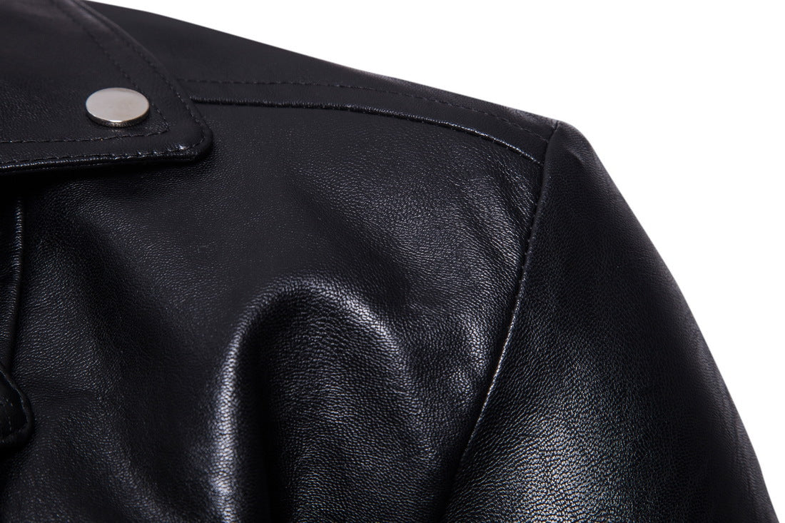 Men's Black Slim-Fit Leather Bomber Jacket