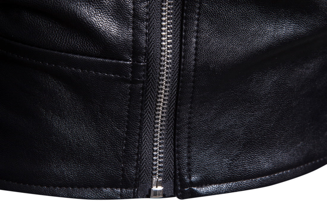 Men's Black Slim-Fit Leather Bomber Jacket