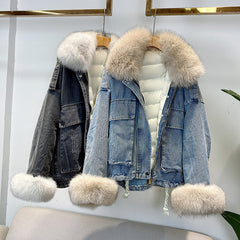 Women's Denim Jacket with Faux Fur - Winter Essential