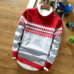 Men's Geometric Pattern Crewneck Sweater - Casual Long Sleeve Pullover