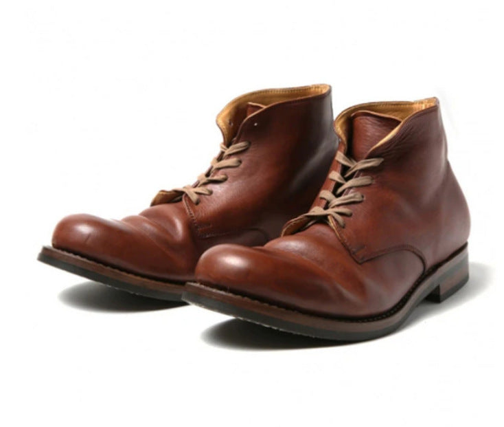 Rugged Leather Lace-Up Ankle Boots