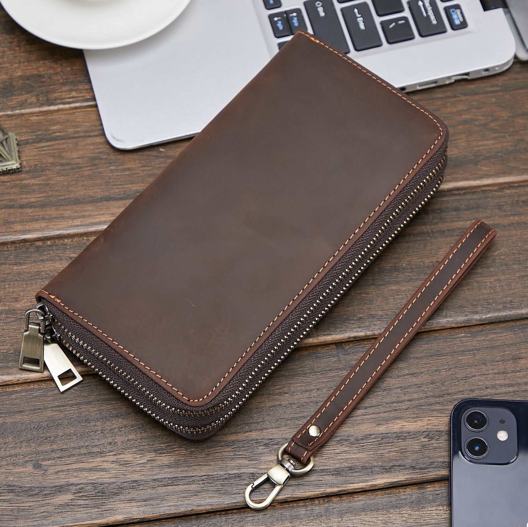 Sophisticated Leather Double Zip Wallet - Elevated Daily Carry