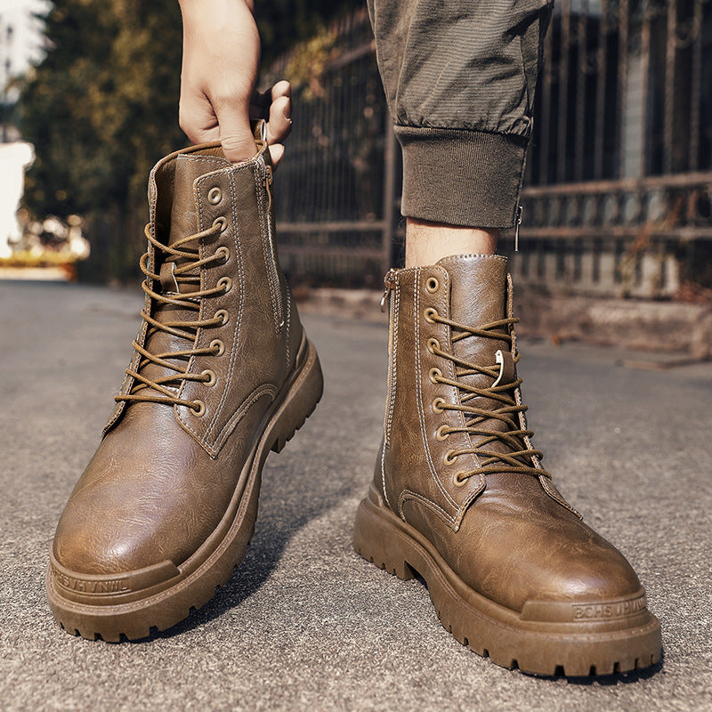 Rugged Leather Lace-Up Utility Boots for Men