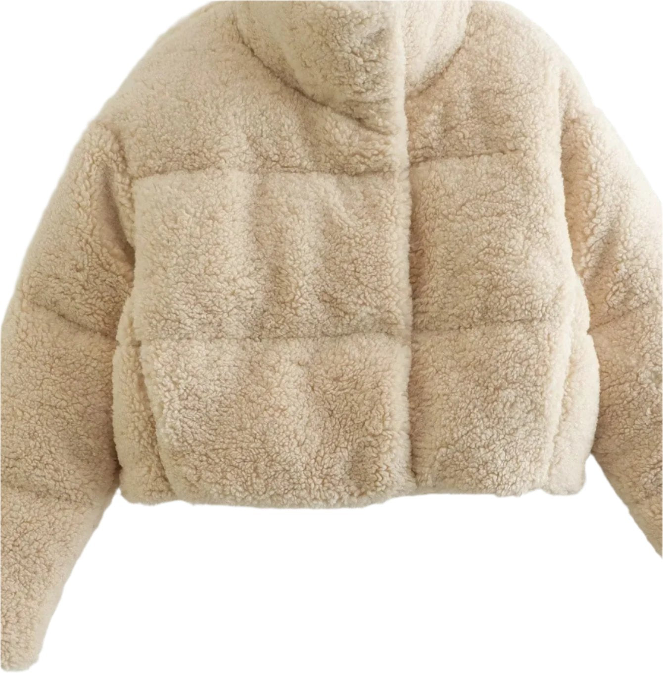 Women's Cropped Cream Teddy Fleece Puffer Jacket - Warm & Stylish