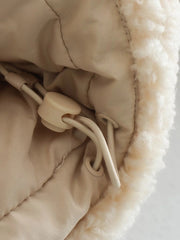 Women's Cropped Cream Teddy Fleece Puffer Jacket - Warm & Stylish