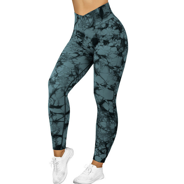 Seamless High-Waisted Marble-Print Activewear Leggings