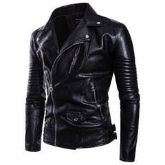 Men's Black Slim-Fit Leather Bomber Jacket