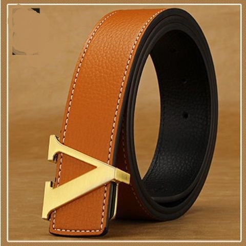 Men's Premium Leather Belt with V Buckle