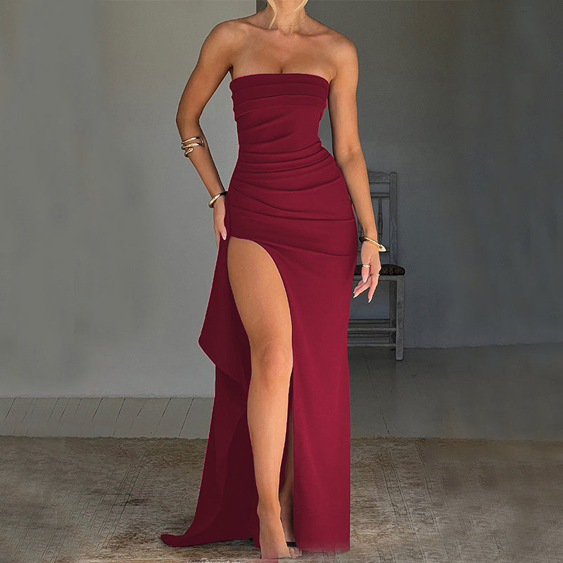 Elegant Strapless Ruched Maxi Dress - Sophisticated Evening Gown