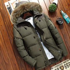 Men's Fur Hood Puffer Jacket - Winter Warmth