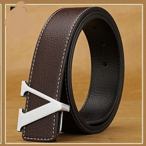 Men's Premium Leather Belt with V Buckle