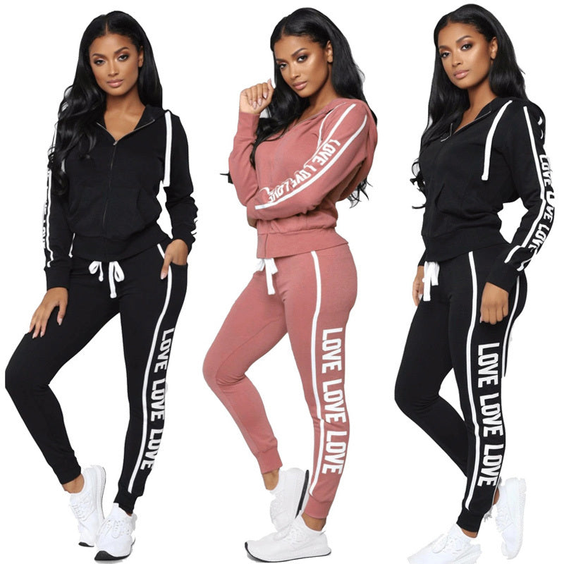 Stylish 2-Piece Athleisure Tracksuit with Graphic Text