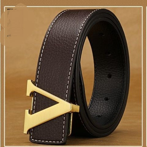 Men's Premium Leather Belt with V Buckle