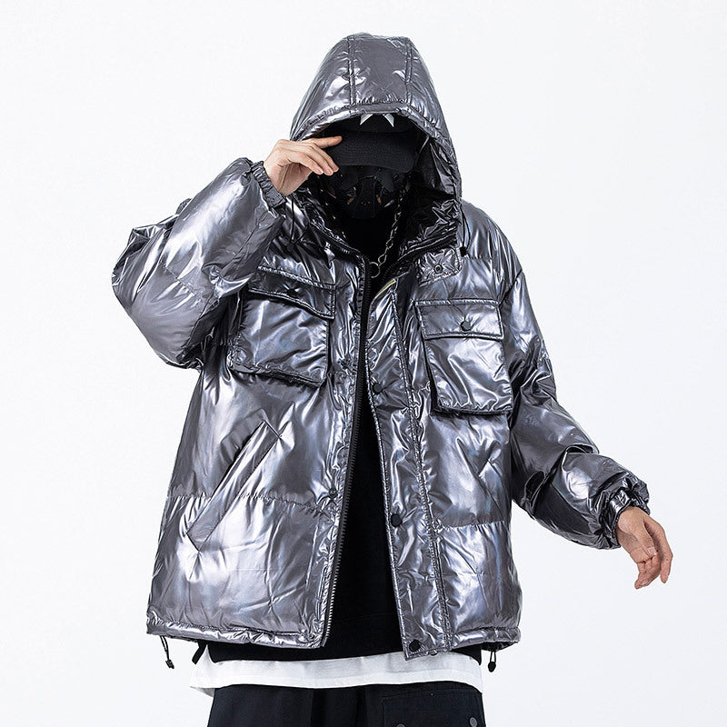 Men's Metallic Puffer Jacket - Iridescent Insulated Winter Coat