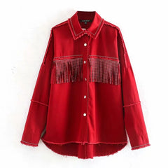 Women's Oversized Suede Fringe Denim Jacket