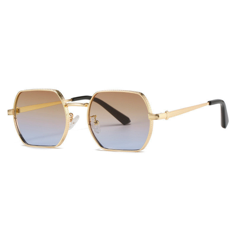 Geometric Sunglasses with Metallic Accents and Gradient Lenses