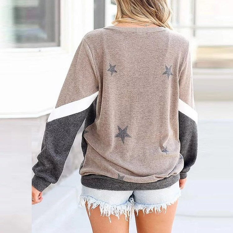 Women's Color block Star Graphic Pullover Sweatshirt