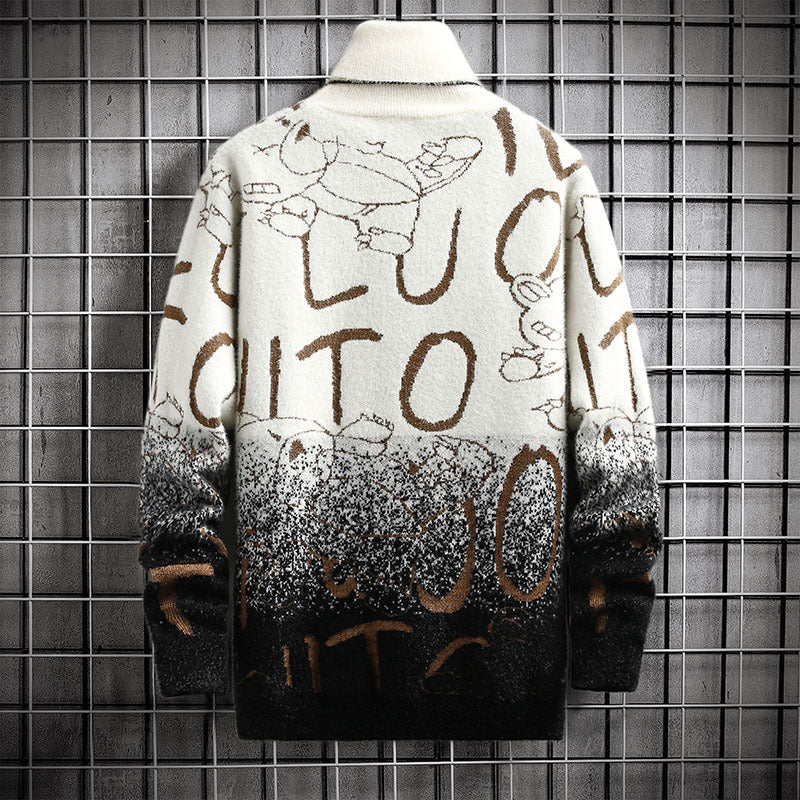 Graffiti-Inspired Oversized Turtleneck Sweater