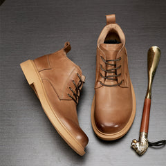 Stylish Leather Boots - Rugged Lace-Up Chukka Boots