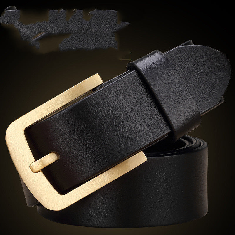 Men's Genuine Leather Belt with Gold Buckle