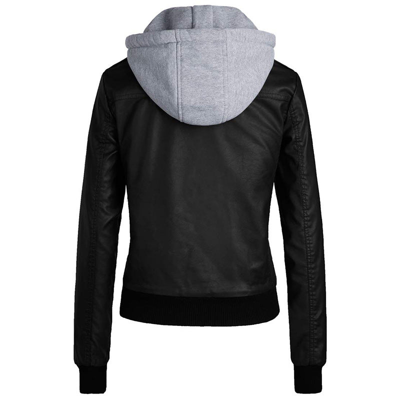 Stylish Faux Leather Jacket - Women's Hooded