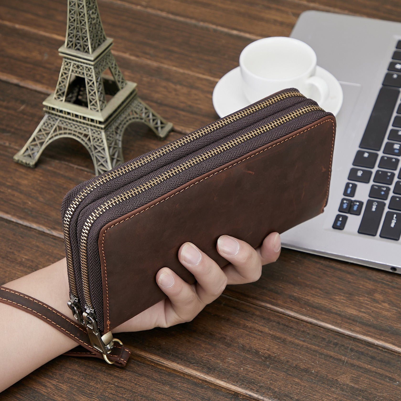 Sophisticated Leather Double Zip Wallet - Elevated Daily Carry