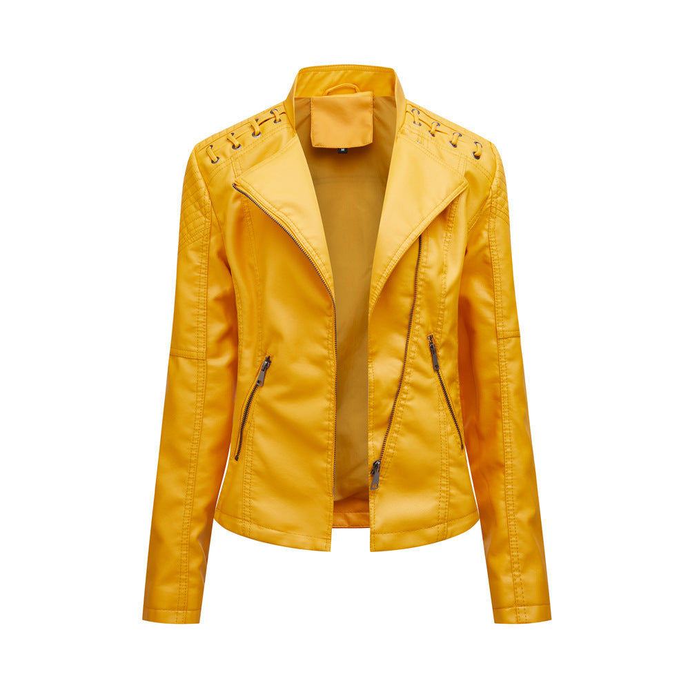 Women's PU Leather Jacket with Lace Up Sides