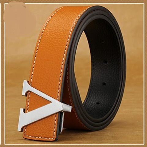 Men's Premium Leather Belt with V Buckle